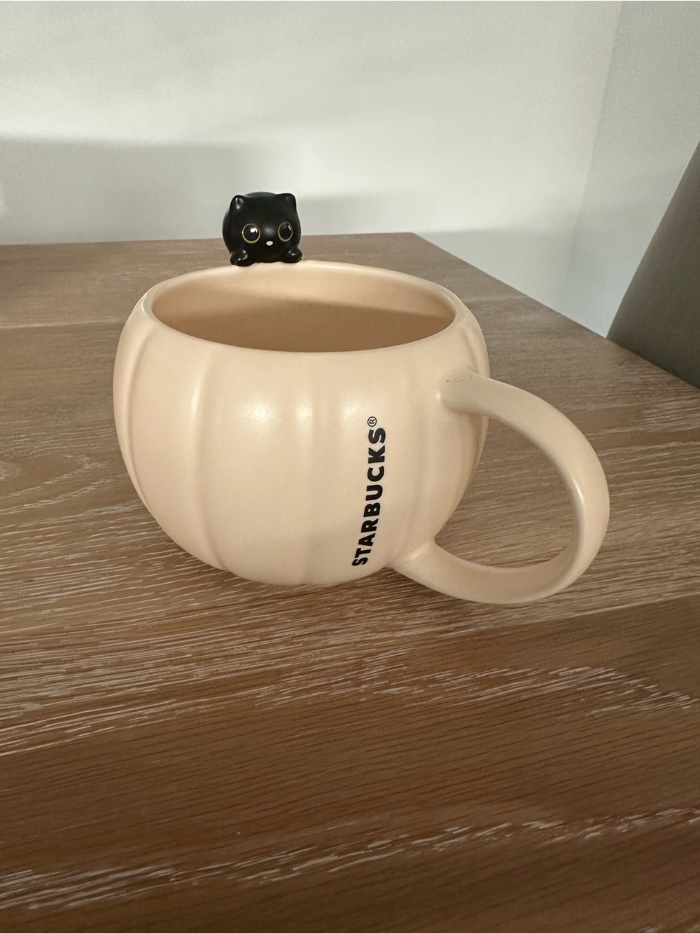 Starbucks White Pumpkin-Shaped Mug with 🐈‍⬛ Accent